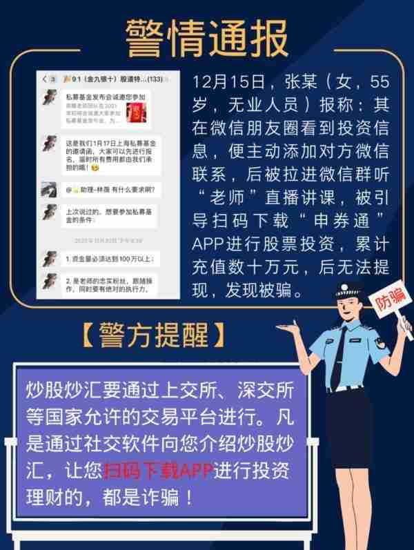 漳州警方发布警情通报，注意“炒股群”投资骗局